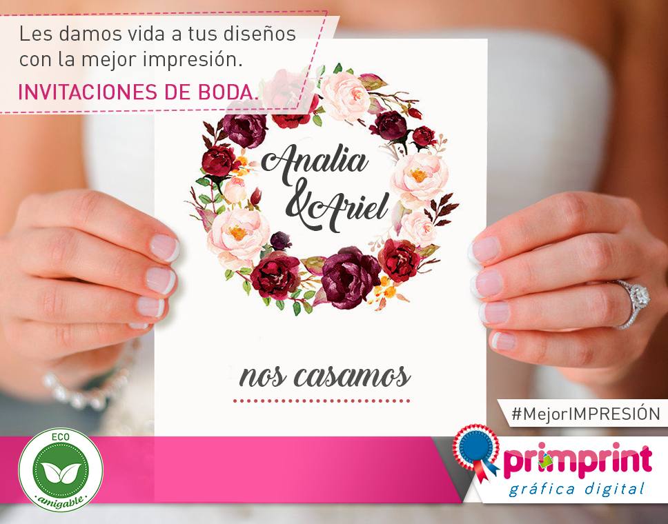 Invitación de boda impresa con motivos florales